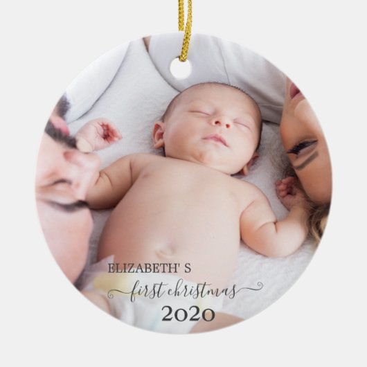 Familie Eerste Kerstmis, Foto Keramisch Ornament (Voorkant)
