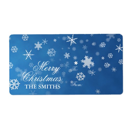 Familie Elegant Sneeuwvlok blauw Etiket (Voorkant)