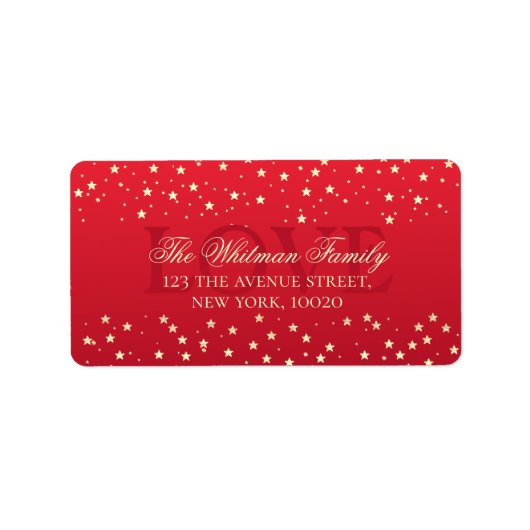 Familie Elegante Liefde Rode Sterren Retouradres Etiket (Voorkant)