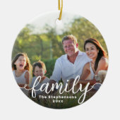 Familie Elegante Script Overlay Dubbelzijdige foto Keramisch Ornament (Voorkant)