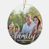 Familie Elegante Script Overlay Dubbelzijdige foto Keramisch Ornament (Links)