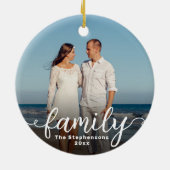 Familie Elegante Script Overlay Dubbelzijdige foto Keramisch Ornament (Achterkant)