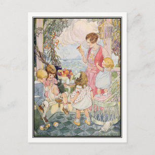  familie en huisdieren door Ruth M. Hallock Briefkaart