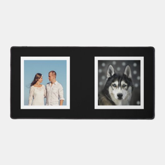 Familie en Husky Dog Custom Foto's op zwart Bureaumat (Voorkant)