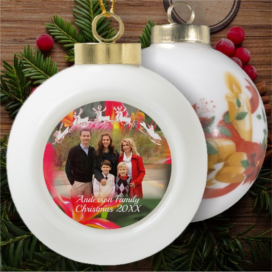 Familie en rendier van de Kerstman 1583 Keramische Bal Ornament