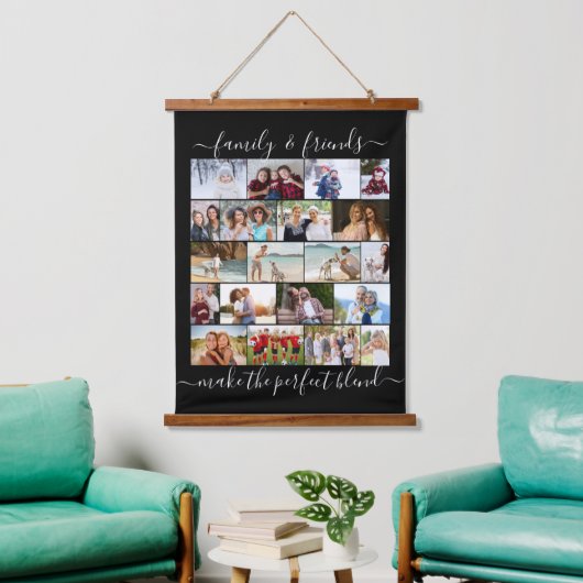 Familie en Vrienden 20 Foto Masonry Grid Black Hangend Wandkleed (Woonkamer)
