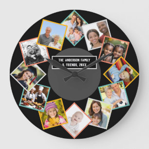 Familie- en vriendencollage multi-fotogalerij grote klok