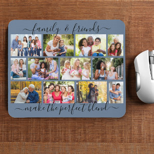 Familie- en vriendenquote 12 fotocollage blauw muismat