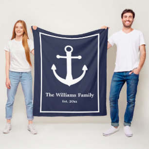 Familie Est. Midnight Blue en White Nautical Ancho Fleece Deken