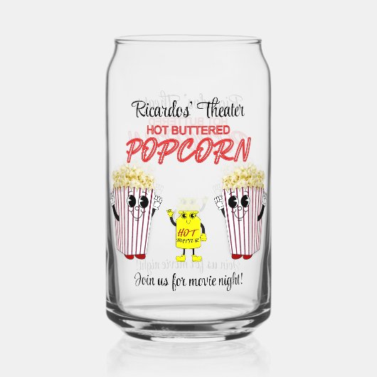Familie Film Theater Leuke Popcorn Mascots Blikvorm Glas (Voorkant)