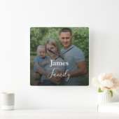 Familie foto aangepaste groot script vierkant Klok (Huis)