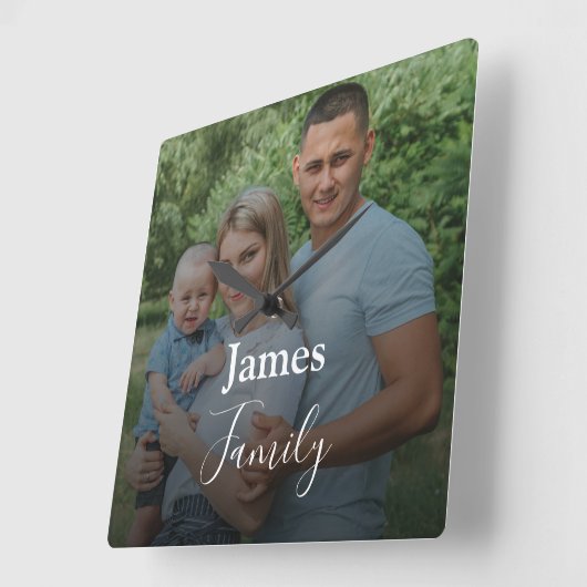 Familie foto aangepaste groot script vierkant Klok (Hoek)