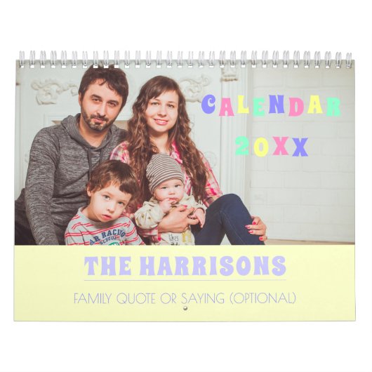 Familie Foto aangepaste tekstpasta-kleuren Kalender (Hoes)