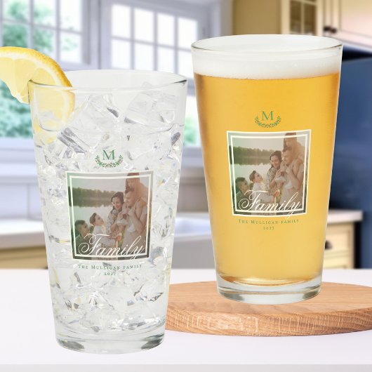 Familie Foto bier Glas tumbler Monogram Krans