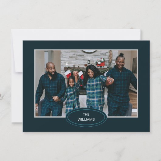 Familie Foto Blauwe Pyjama Ingelijste Kerstmis Kaa (Voorkant)