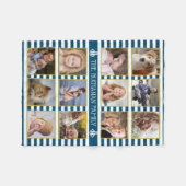 Familie Foto Collage 12 Pics Naam Nautical Stripes Fleece Deken (Voorkant (Horizontaal))