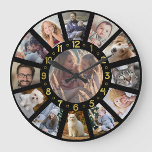 Familie Foto Collage 13 Pics Gold Numbers Black Grote Klok