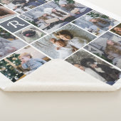 Familie Foto Collage 14 Pics + Monogram White Easy Sherpa Deken (3/4)