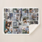 Familie Foto Collage 14 Pics + Monogram White Easy Sherpa Deken (Voorkant (horizontaal))