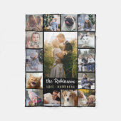 Familie Foto Collage 15 Afbeeldingen + Naam Black Fleece Deken (Voorkant)