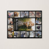 Familie Foto Collage 15 Afbeeldingen + Naam Black  Legpuzzel (Horizontaal)