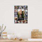 Familie Foto Collage 15 Afbeeldingen + Naam Black  Poster (Keuken)