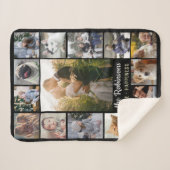 Familie Foto Collage 15 Afbeeldingen + Naam Black  Sherpa Deken (Voorkant (horizontaal))