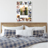 Familie Foto Collage 15 Afbeeldingen + Naam Gray W Canvas Afdruk (Insitu (Slaapkamer))