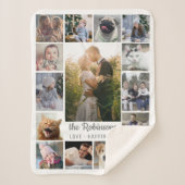 Familie Foto Collage 15 Afbeeldingen + Naam Gray W Sherpa Deken (Voorkant)