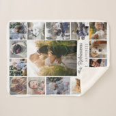 Familie Foto Collage 15 Afbeeldingen + Naam Gray W Sherpa Deken (Voorkant (horizontaal))