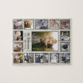 Familie Foto Collage 15 Afbeeldingen Naam Houtkorr Legpuzzel (Horizontaal)