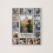 Familie Foto Collage 15 Afbeeldingen Naam Houtkorr Legpuzzel (Verticaal)