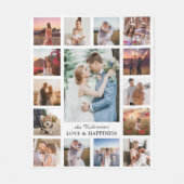 Familie Foto Collage 15 Afbeeldingen + Naam Wit Fleece Deken (Voorkant)