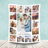 Familie Foto Collage 15 Afbeeldingen + Naam Wit Fleece Deken