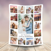 Familie Foto Collage 15 Afbeeldingen + Naam Wit Fleece Deken