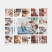 Familie Foto Collage 15 Afbeeldingen + Naam Wit Fleece Deken (Voorkant (Horizontaal))