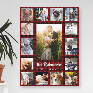 Familie Foto Collage 15 + Naam Red Buffalo Pset Canvas Afdruk