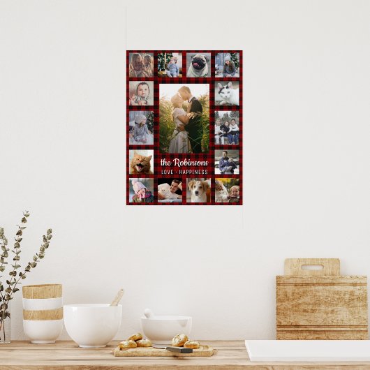 Familie Foto Collage 15 + Naam Red Buffalo Pset Poster (Keuken)