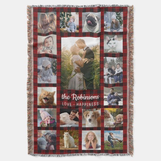 Familie Foto Collage 19 + Naam Red Buffalo Pset Deken (Voorkant Verticaal)