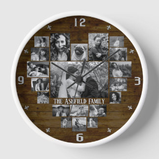 Familie Foto Collage 20 B&W Heart Pics + Name Wood