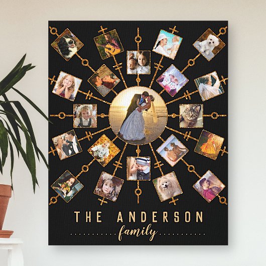 Familie Foto Collage 21 Afbeeldingen Black Gold + Canvas Afdruk