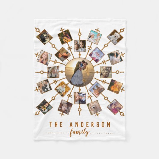 Familie Foto Collage 21 Afbeeldingen White Gold +  Fleece Deken (Voorkant)