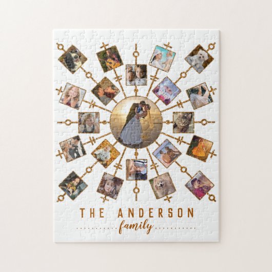Familie Foto Collage 21 Afbeeldingen White Gold +  Legpuzzel (Verticaal)