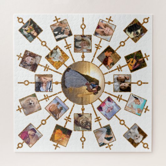 Familie Foto Collage 21 Afbeeldingen  White Gold Legpuzzel (Horizontaal)
