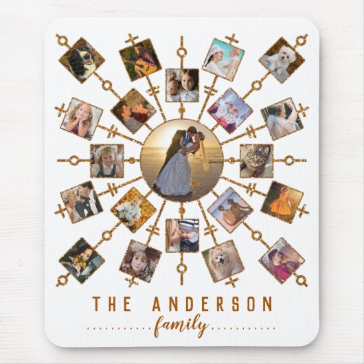 Familie Foto Collage 21 Afbeeldingen White Gold +  Muismat (Voorkant)
