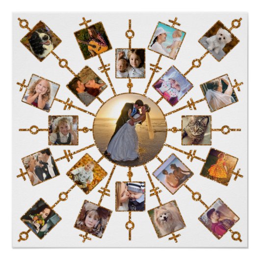 Familie Foto Collage 21 Afbeeldingen White Gold Perfect Poster (Voorkant)