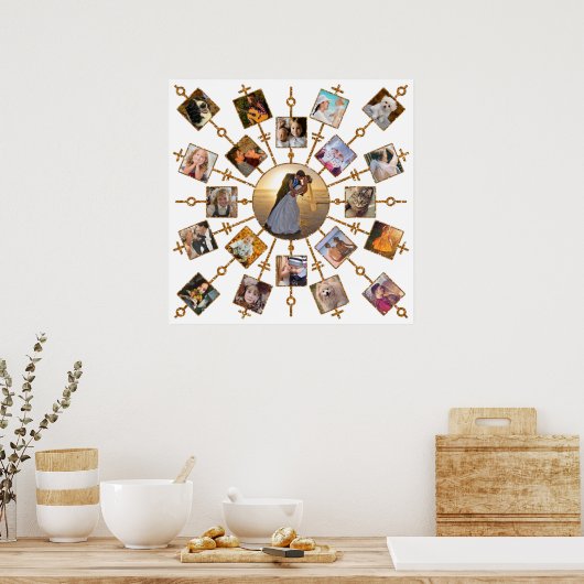 Familie Foto Collage 21 Afbeeldingen  White Gold Poster (Keuken)