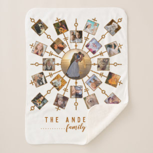 Familie Foto Collage 21 Afbeeldingen White Gold + Sherpa Deken
