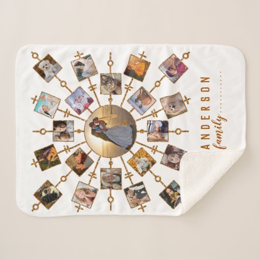 Familie Foto Collage 21 Afbeeldingen White Gold +  Sherpa Deken (Voorkant (horizontaal))