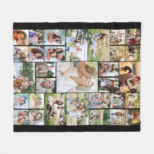 Familie Foto Collage 31 Afbeelding Black Fleece Deken (Voorkant (Horizontaal))